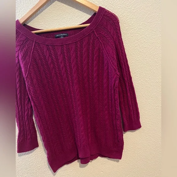 American Eagle Y2K Cable Knit Crewneck Sweater Fuchsia Purple Medium - Picture 3 of 11